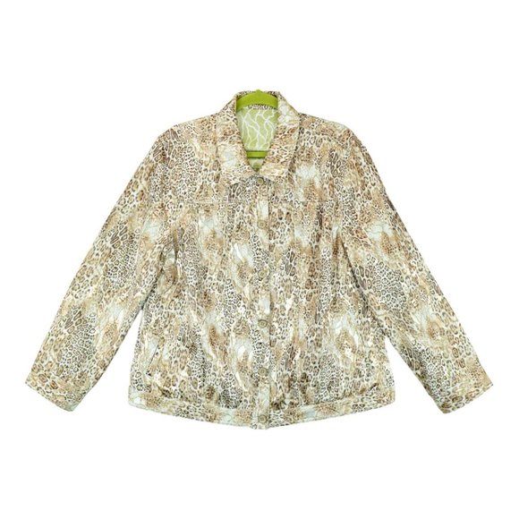 TravelSmith Women's Reversible Jacket Animal Print Pockets Sz Large Button Down - Picture 1 of 12